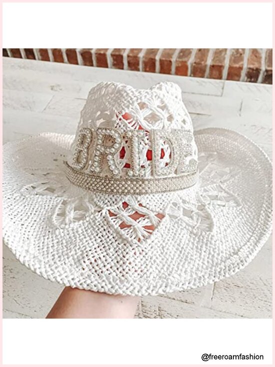 Straw Cowboy Hat with Letter Print for Wedding Themes